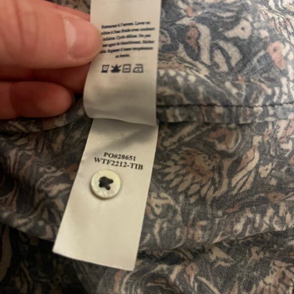 Faherty Portia Artisan Block Print 3/4 Sleeve Blouse Top Navy Tan Size M - Picture 8 of 8